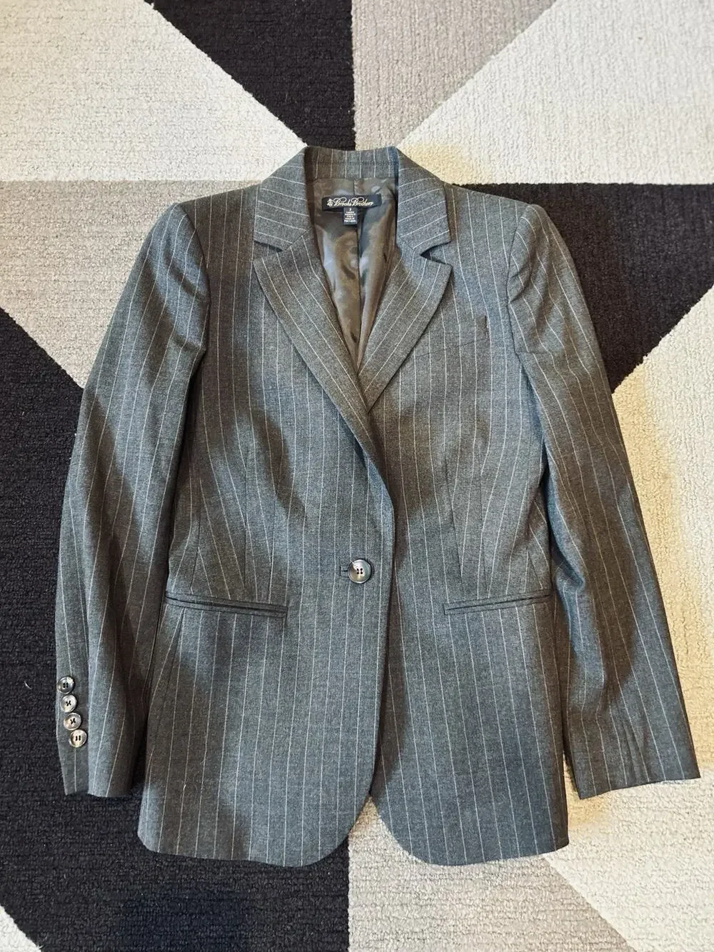 Brooks Brothers Estithia JB Conte Women Sz 2 Gray Pinstripe Wool 1 Button Blazer